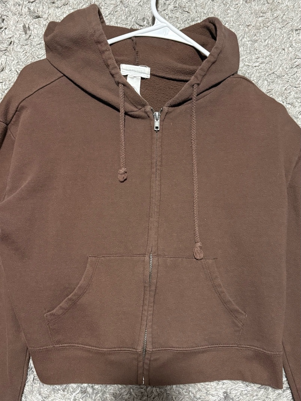 Tillys Brown Cropped Zip-Up Hoodie Drawstring Full Zip Y2K